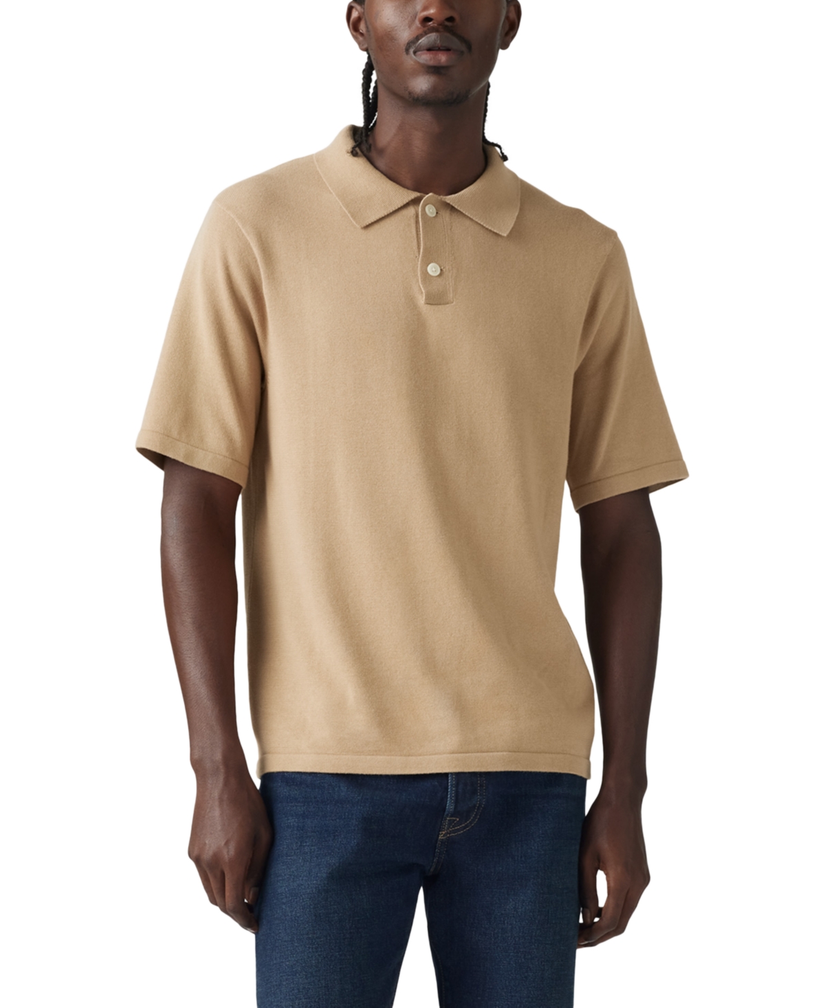 Men's Short Sleeve Textured Polo Sweater - Dark Phantom