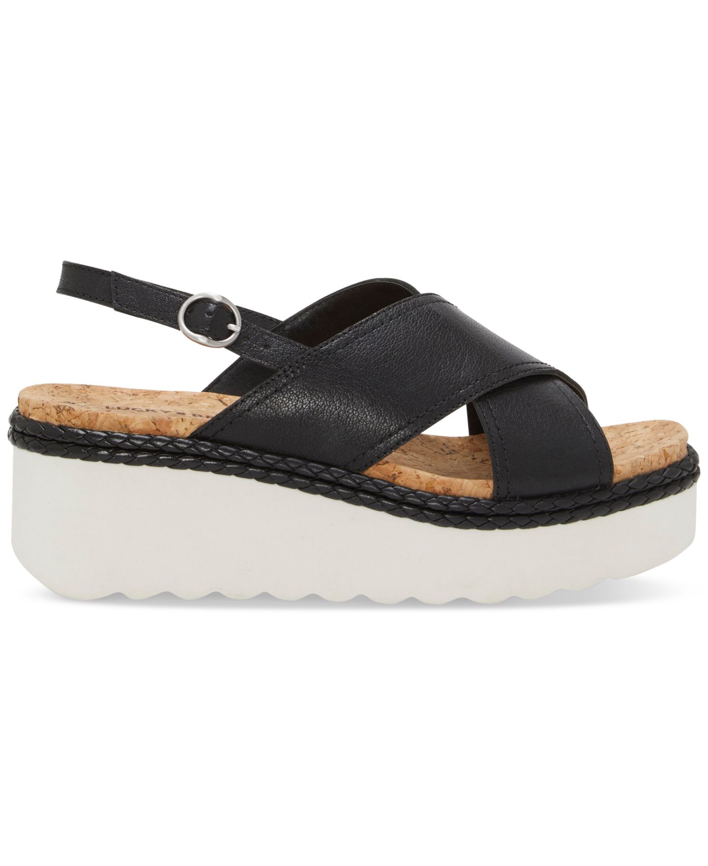 Женские сандалии Lucky Brand Pebina Crossband Platform Wedge, цвет: Чёрный кожаный — фото 2