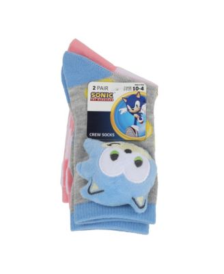 Girls 3D Plush Sonic & Amy Head Youth 2-Pair Crew Socks