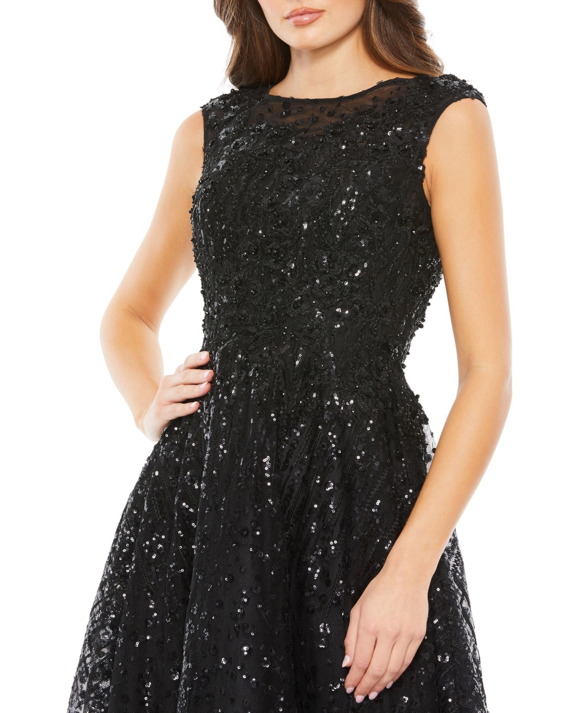 Mac Duggal Women's Sequined Cap Sleeve Fit And Flare Dress