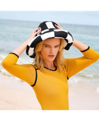 Shilo Checkered Crochet Hat In Black & White