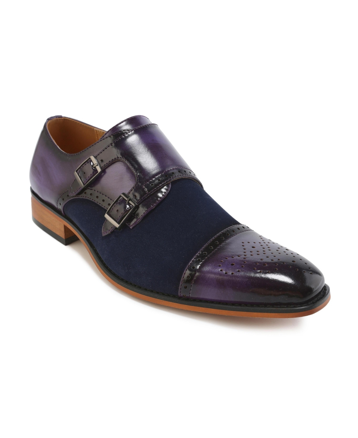 Men's Double Monk Strap Two-Tone Loafer - Wine/navy