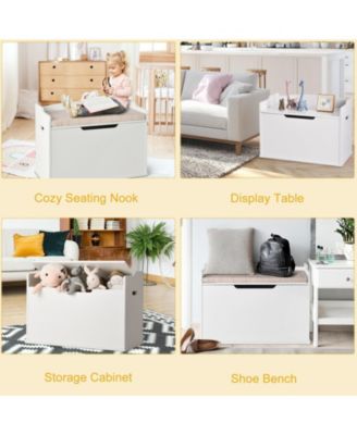 Kids Toy Wooden Flip-top Storage Box Chest Bench with Cushion Hinge