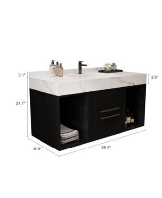 Modern 39.4" Floating Bathroom Vanity with Ceramic Sink and Storage