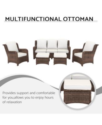 Streamdale 5-Piece Rattan Outdoor Conversation Set 2 Ottomans, 2 Single Chairs, 1 Couch