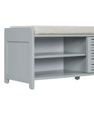 Streamdale Distressed Shutter Storage Bench with Acacia Veneer for Retro Charm for Living Room, Entryway (Grey)