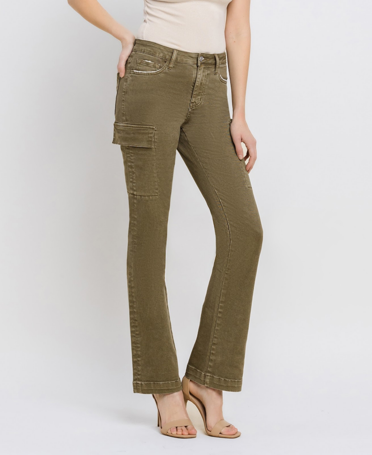 Women's High Rise Cargo Bootcut Jeans - Moss green