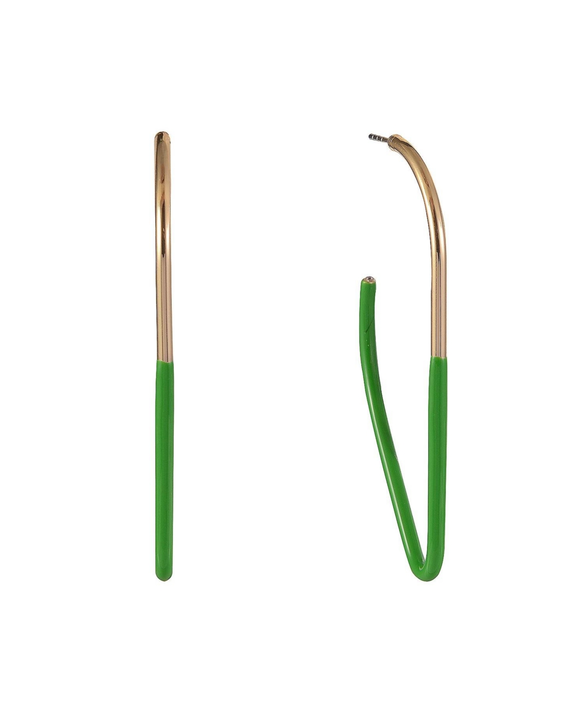 Gold Tone and Green Enamel Post Triangle Earrings - Gold