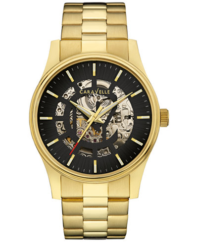 Caravelle New York by Bulova Men's Automatic Gold-Tone Stainless Steel Bracelet Watch 42mm 44A107