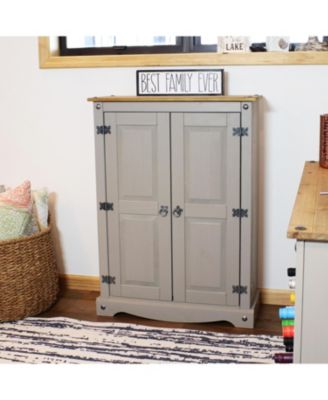 2-Door, 2-Shelf Accent Cupboard - Solid Pine - Gray - 43" H