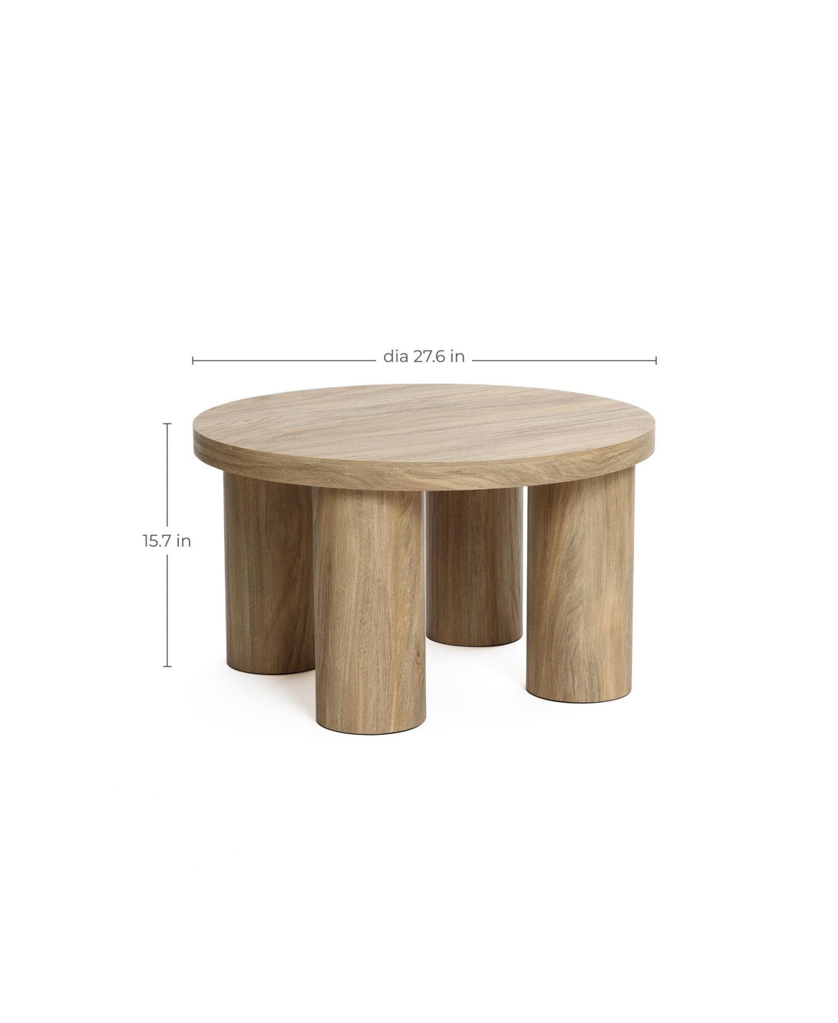 Luxenhome Oak Finish Manufactured Wood Round Coffee Table With 4 Pillar Legs In Oak Wood