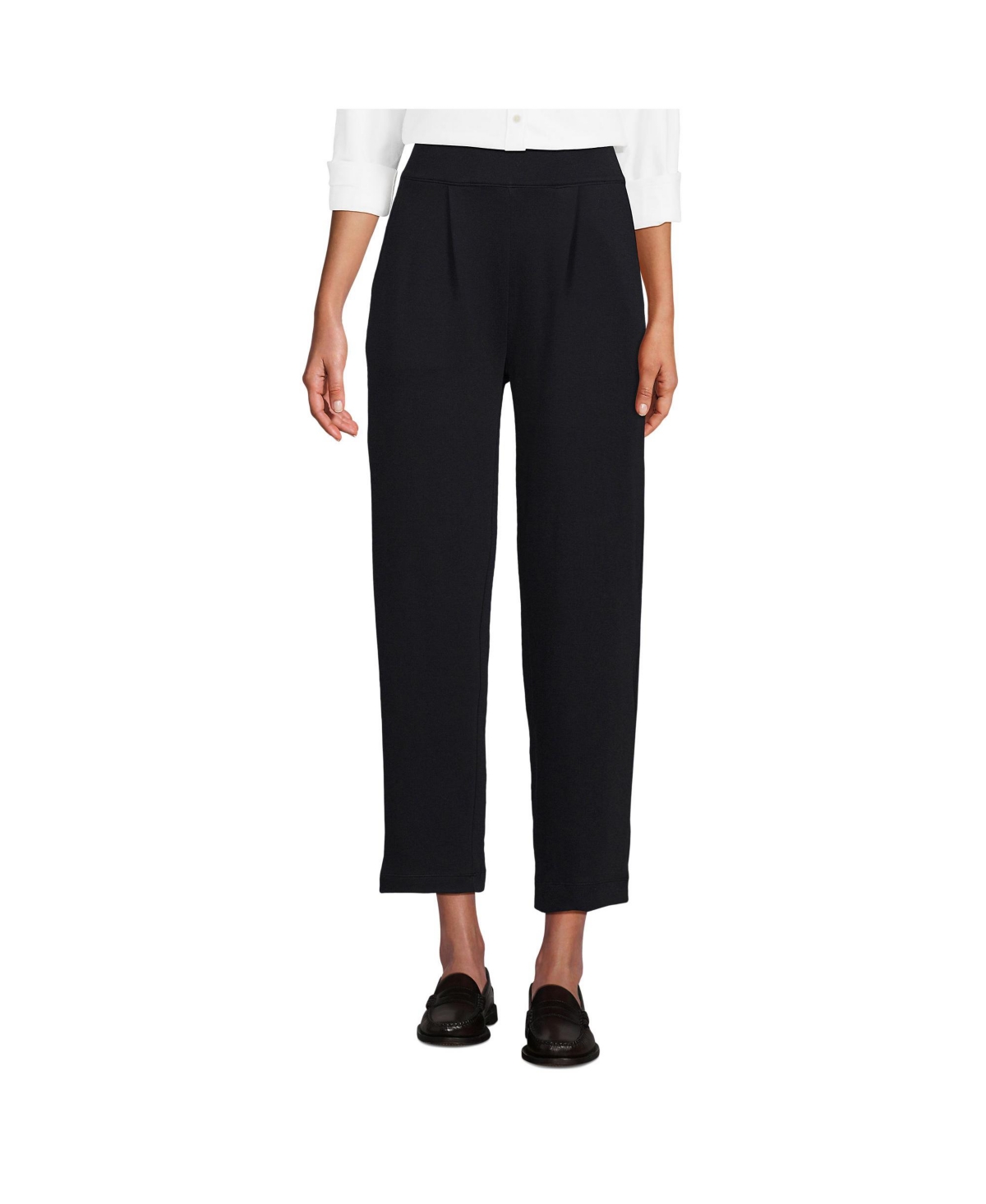 Women's Sport Knit High Rise Pleated Straight Leg Crop Pants - Black