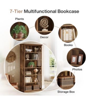 6-Tier Bookshelf Set of 2, 75-Inch Tall Bookcase, Large Bookshelves and Bookcases Freestanding Display Shelves, Wood Book Shelf for Living Room, Home Office, Bedroom, Brown
