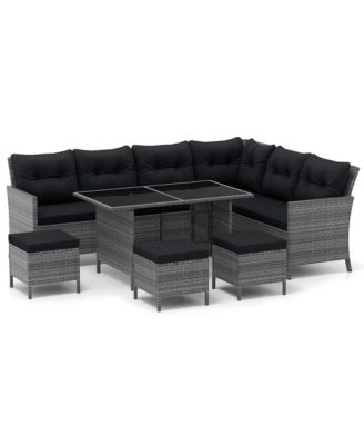 Set of 7 Dining Furniture Set PE Rattan Sectional Sofa Set Patio