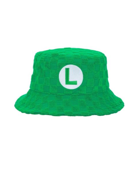 Мужская панама SUPER MARIO Bros Luigi Logo Green Checkered Bucket Hat
