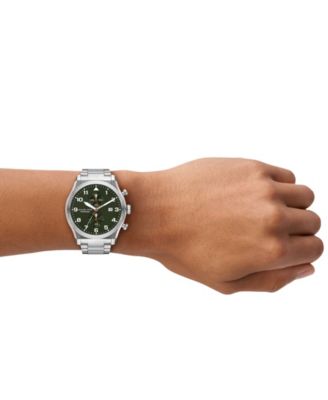 Men's Panorama Chronograph Silver-Tone Stainless Steel Watch, 44mm