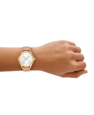 Women's Slim Runway Three-Hand Nude Leather Watch, 38mm