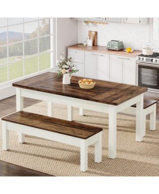 55-Inch 3-Piece Dining Table Set with 2 Benches, Rectangular Wood Table for Kitchen or Dining Room, Seats 4–6