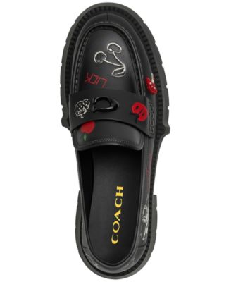 Leah Platform Sketch Embroidered Leather Loafers