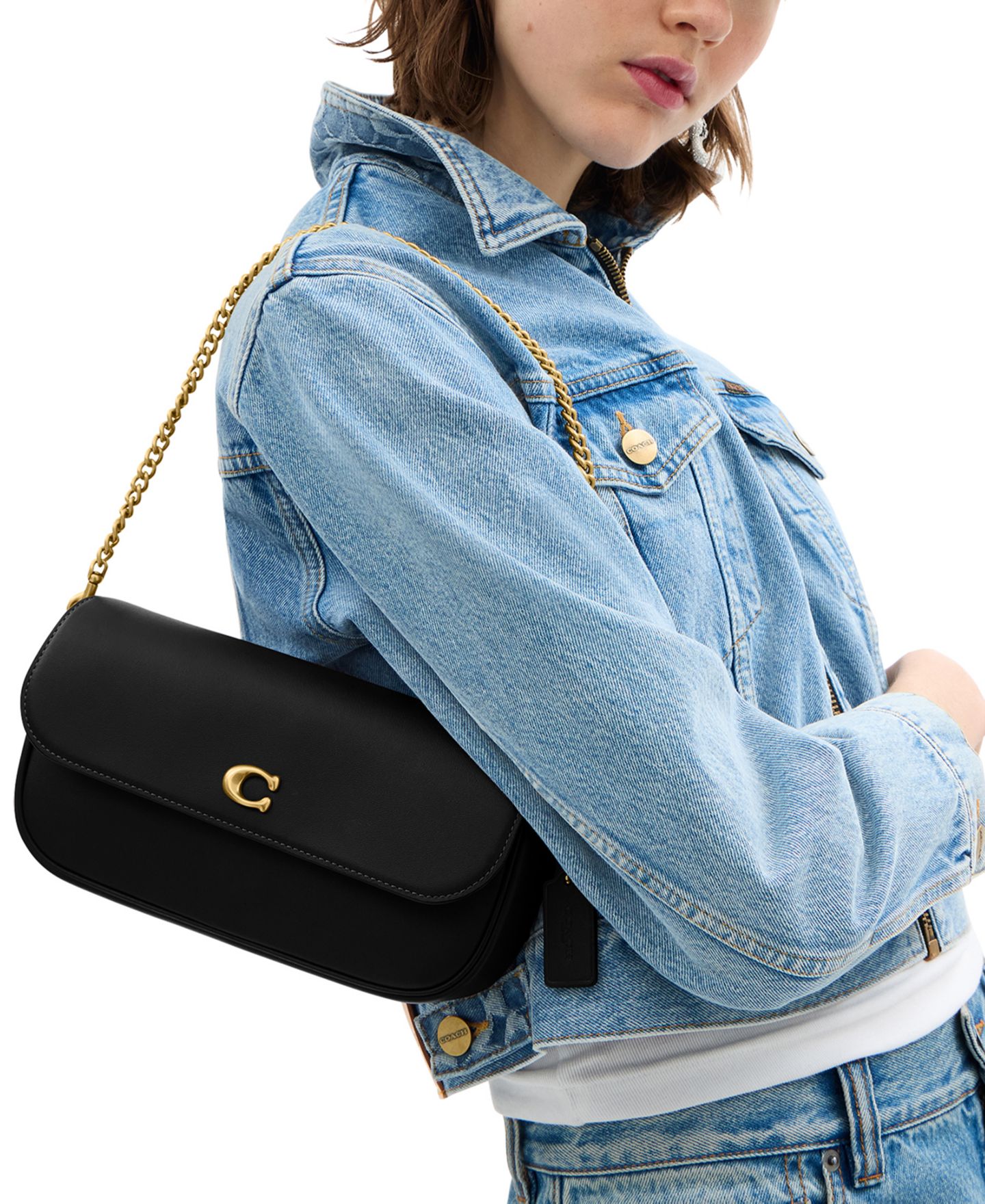 Женская сумка COACH Brook Small Leather Flap Slim Shoulder, цвет: Латунный / Чёрный — фото 2