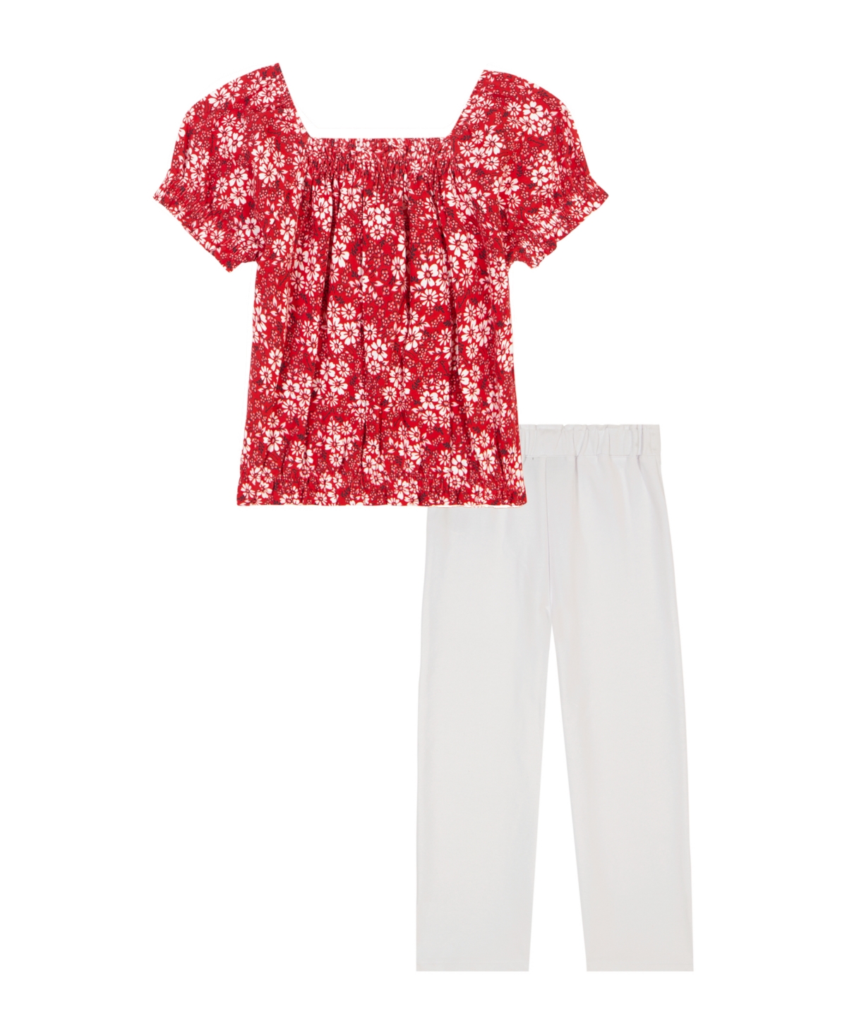 Tommy Hilfiger Toddler And Little Girls 2-piece Floral Elasticized Crop Top And French Terry Wide Leg Pant Set In Tommy Red Print,bright White