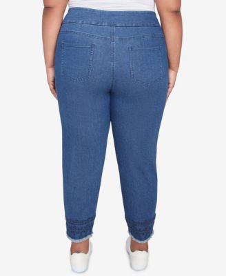 Plus Size Embroidered Extra Stretch Dark Denim Jeans