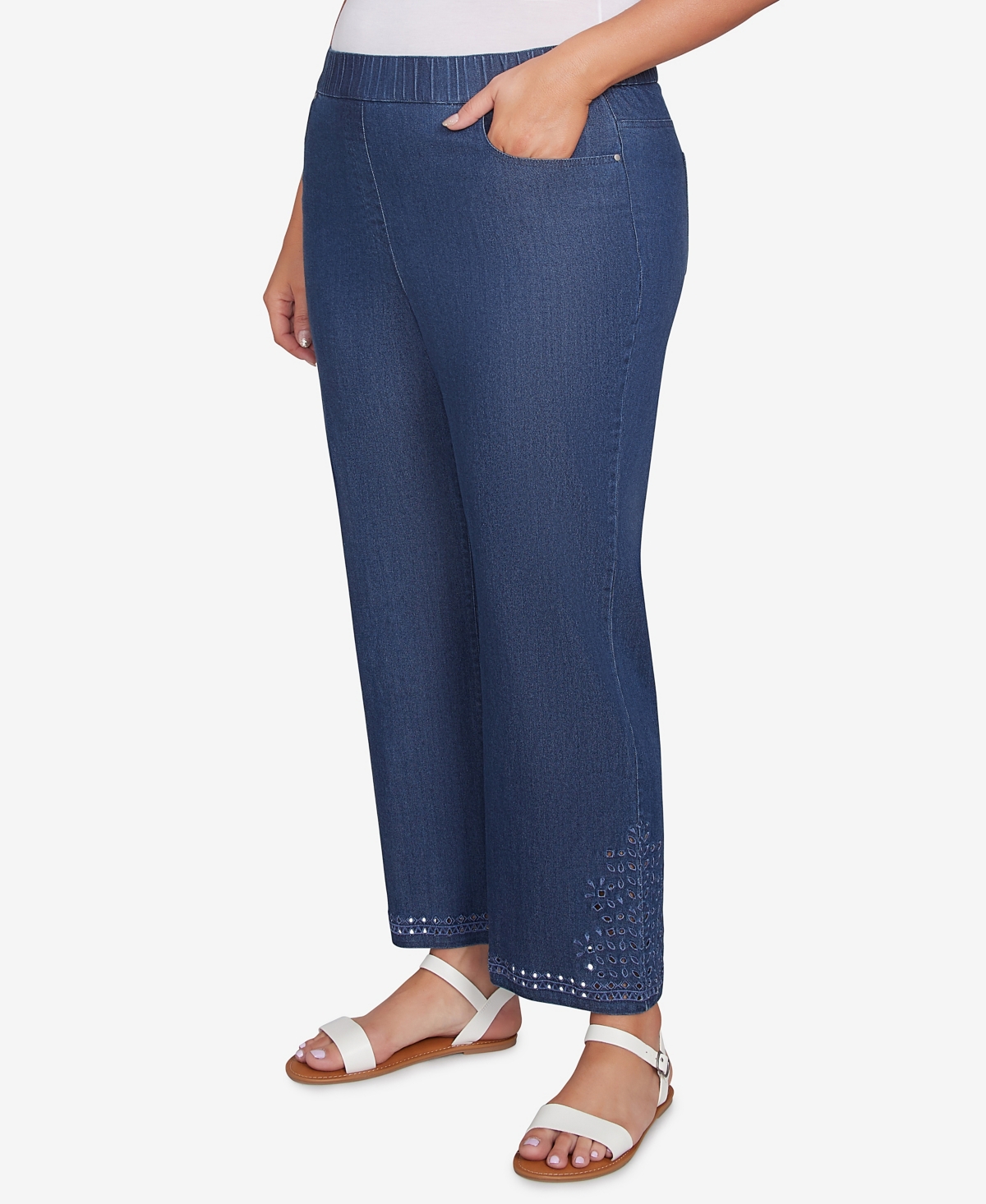Ruby Rd. Plus Size Eyelet Embroidered Dark Bootcut Jeans In Indigo