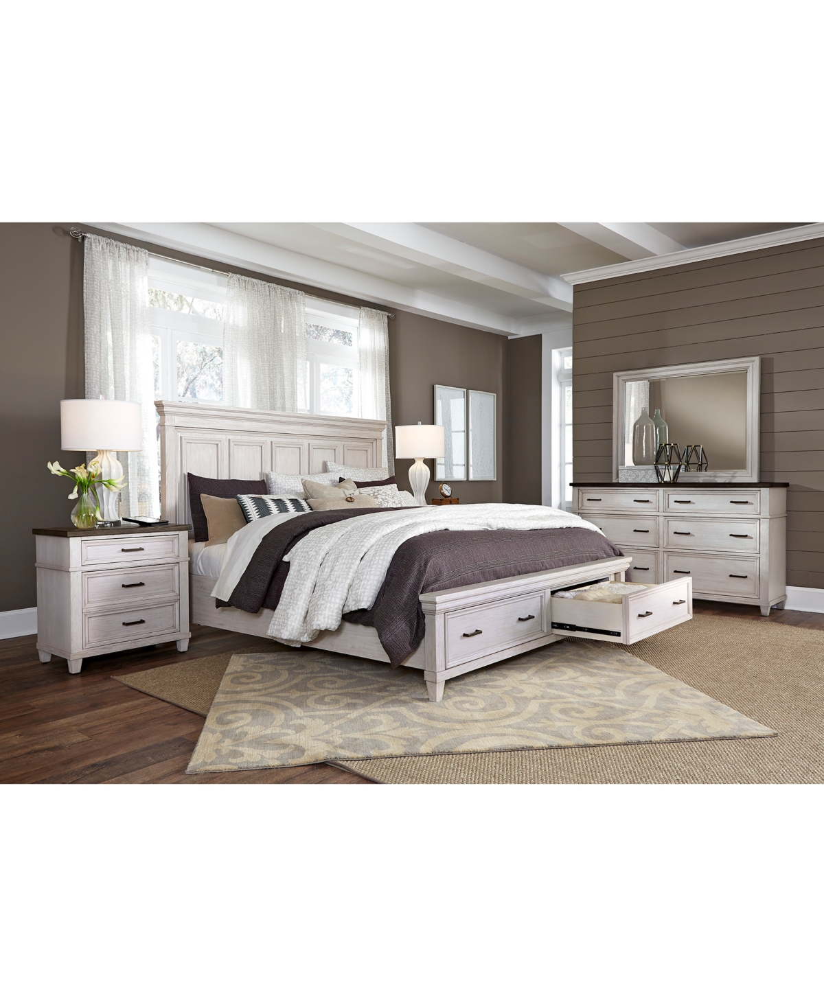 Macy's Dawnwood 3-pc. California King Storage Set (bed, Dresser & 1-drawer Nightstand) In Ivory