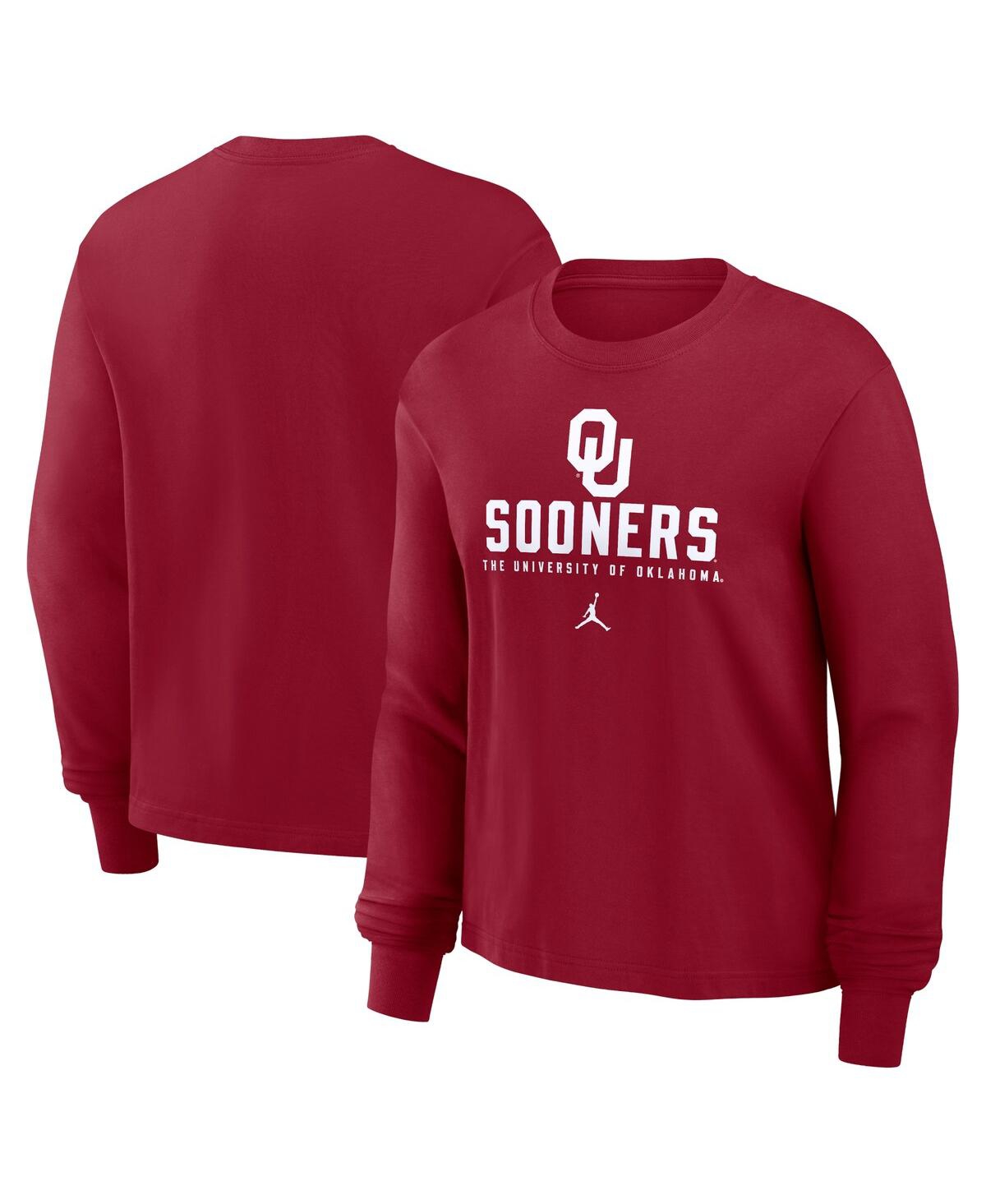 JORDAN WOMEN'S CRIMSON OKLAHOMA SOONERS PRIMETIME UNIVERSITY LONG SLEEVE BOXY T-SHIRT 