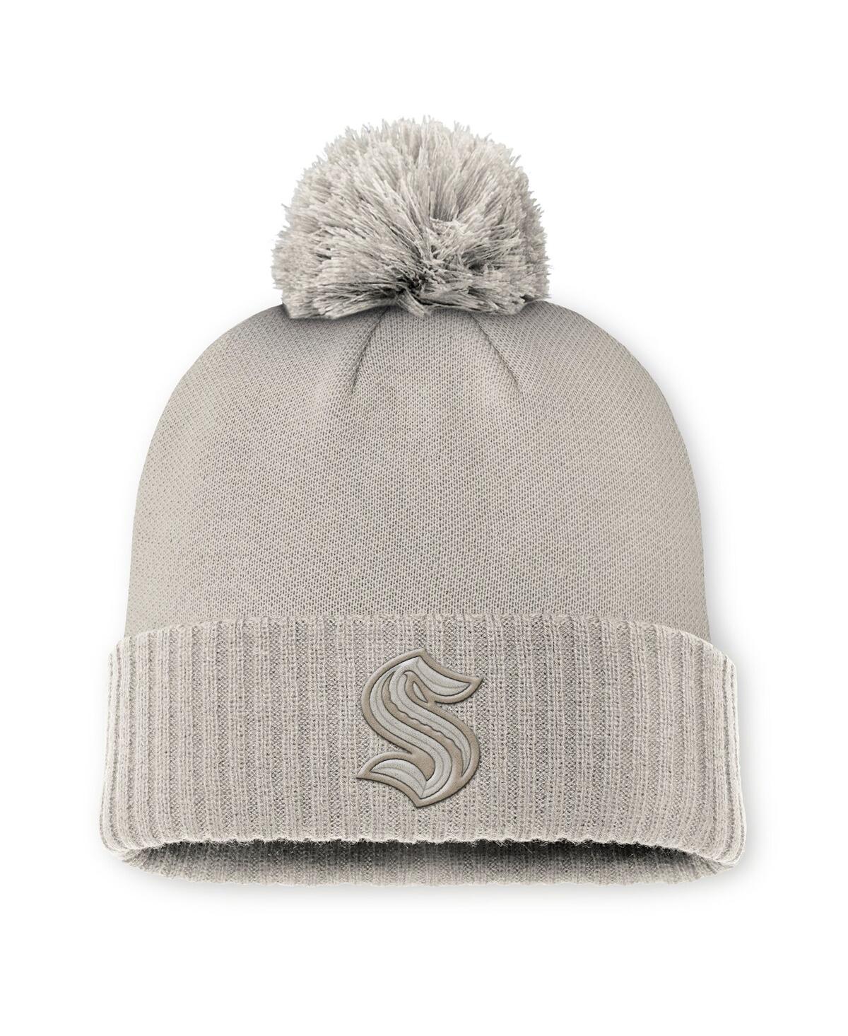 Fanatics Women's Tan Seattle Kraken Authentic Pro Road With Pom Cuffed Knit Hat In Tan