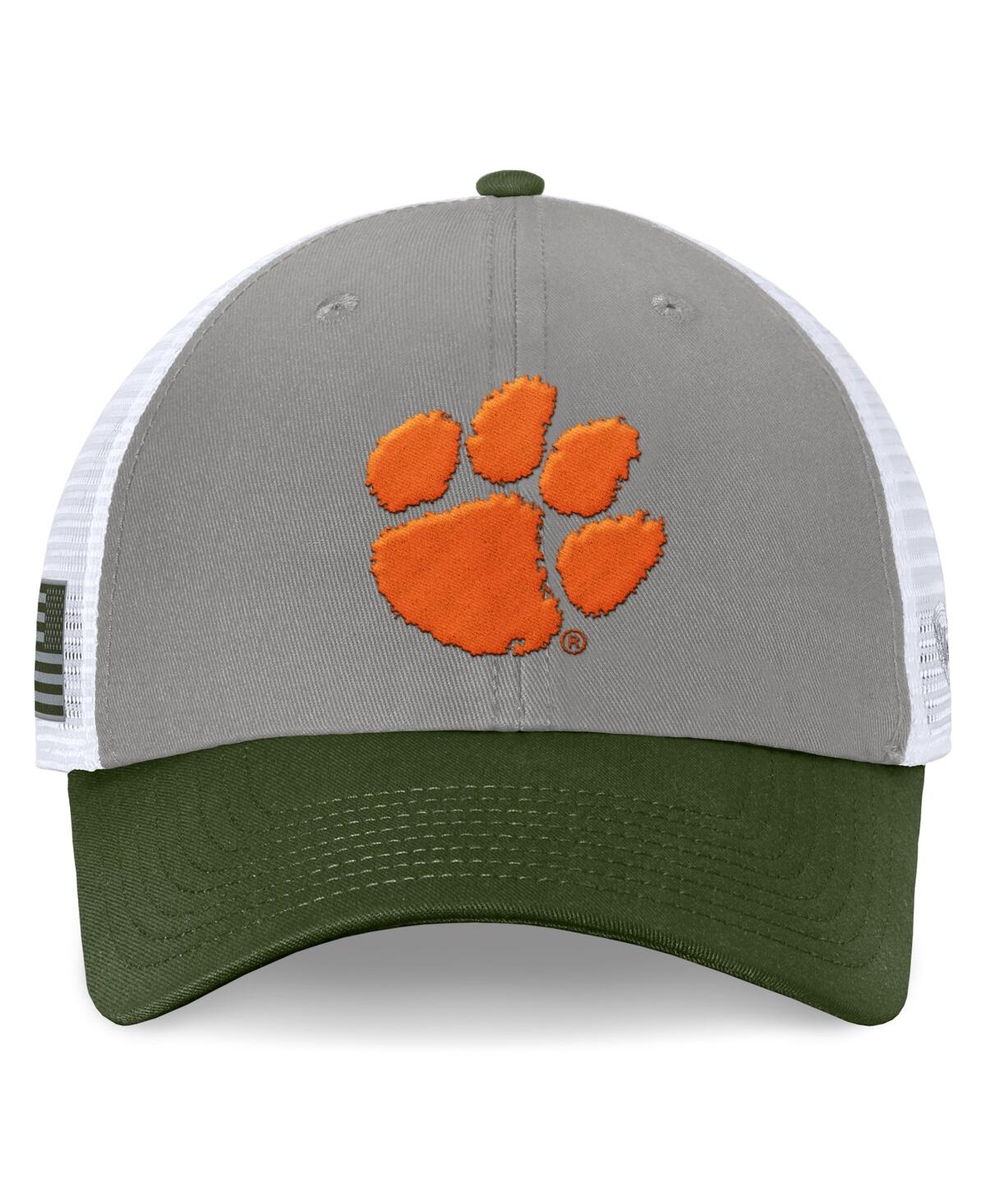 Top Of The World Men's Gray/green Clemson Tigers Oht Military Appreciation Badge Trucker Adjustable Hat In Gray,green