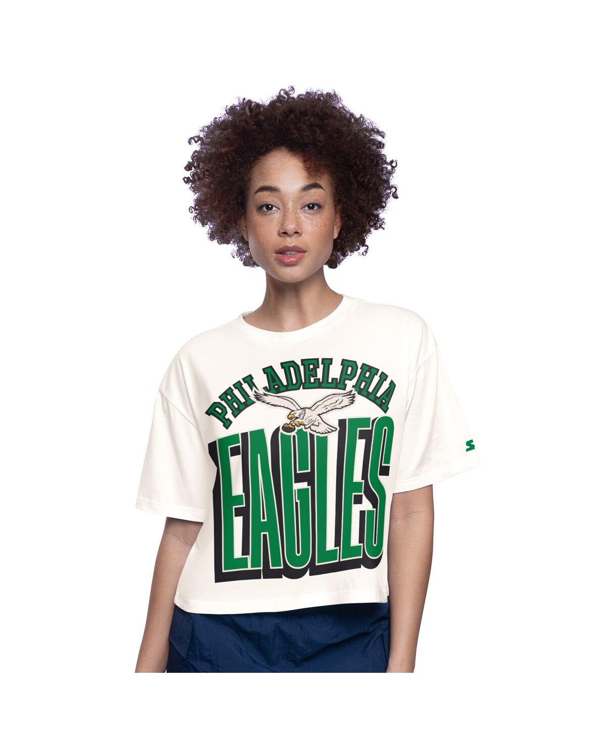 Starter Women's White Philadelphia Eagles Throwback Play The Ball Boxy Cropped T-shirt In White