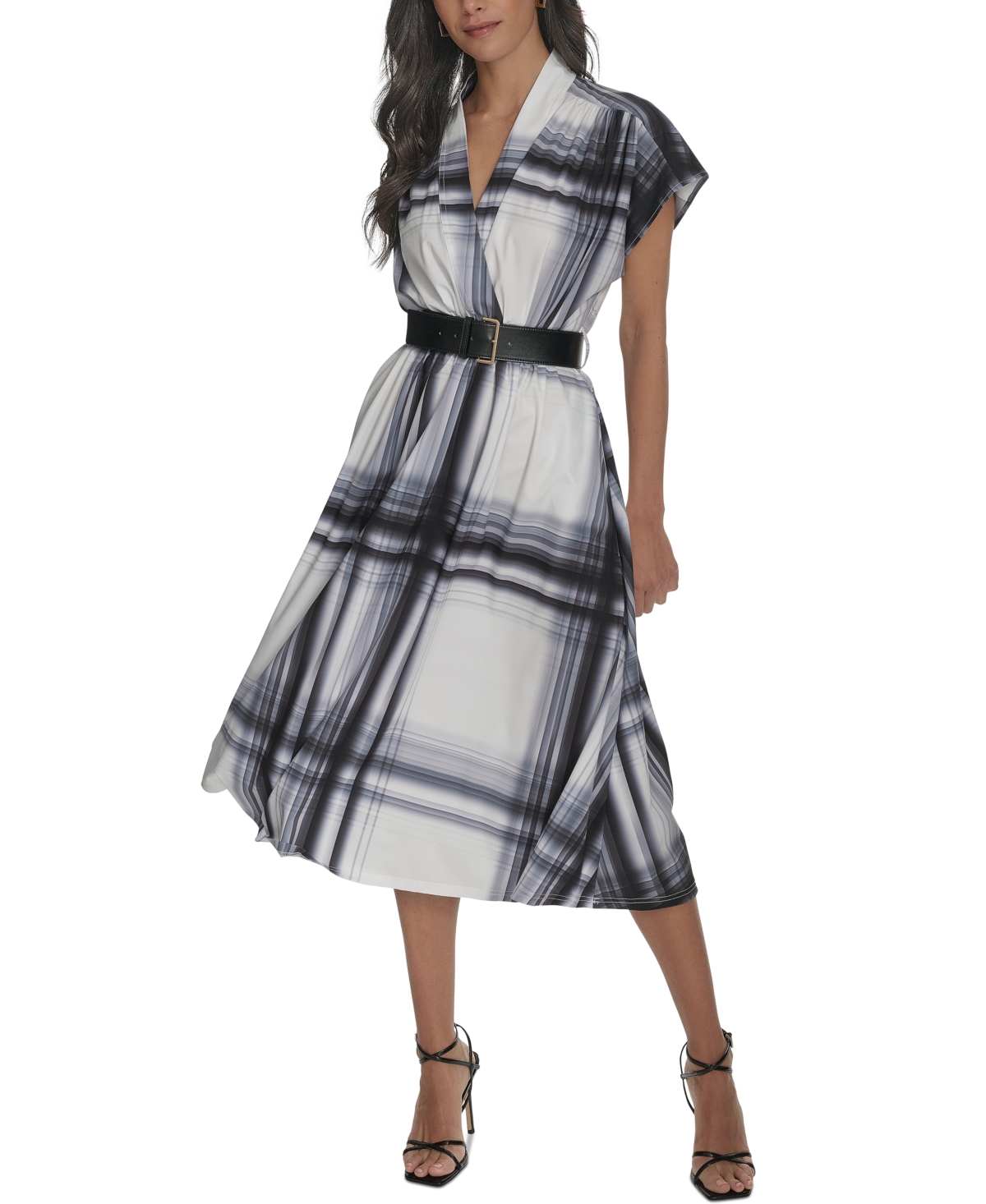 Calvin Klein Women's Plaid Belted A-line Dress In Black Multi