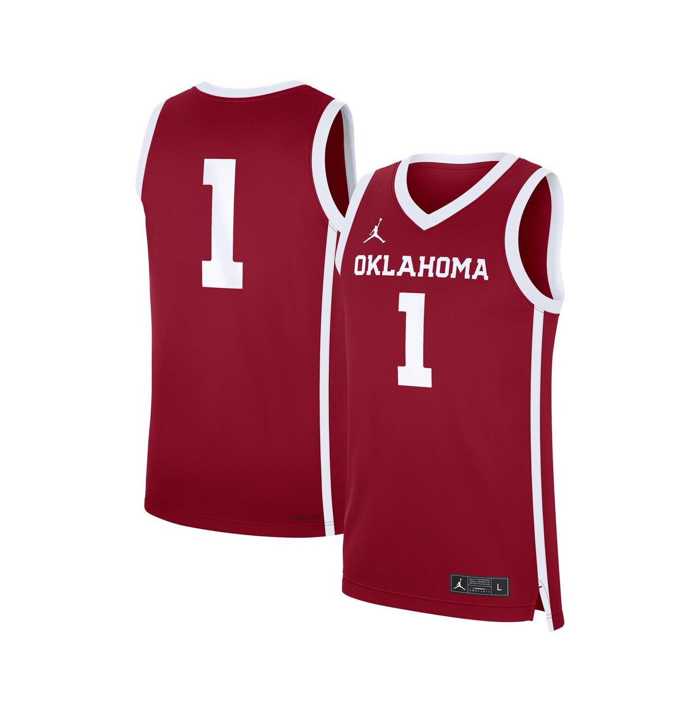 Мужской топ Jordan Crimson Oklahoma Sooners 1 Road Replica Basketball Jersey — фото 1