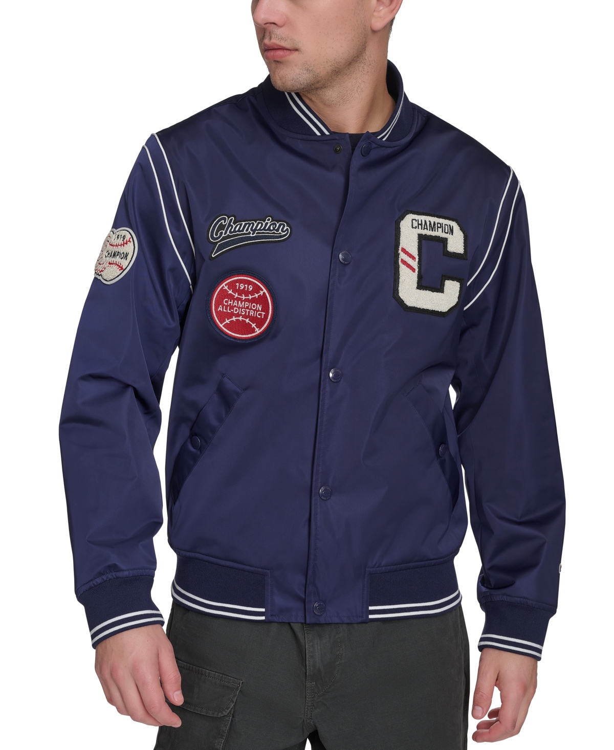 Champion Men's Varsity Patch Bomber Jacket In Blue