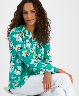 I.N.C. International Concepts - Petite Floral Button-Placket Top