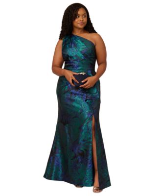 Adrianna Papell Plus Size One-Shoulder Jacquard Gown - Macy's