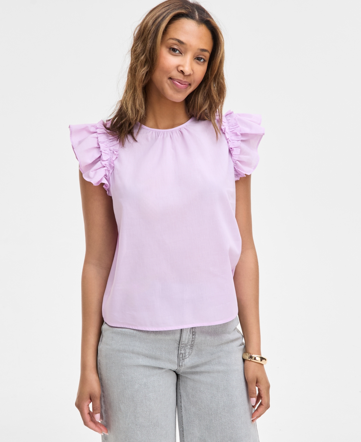 On 34th Women's Ruffle Short-sleeve Voile Top, Created For Macy's In Orchid Bouquet