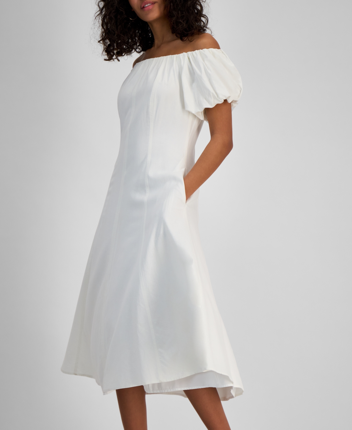 Shop Sam Edelman Women's Off-the-shoulder Puff-sleeve A-line Dress