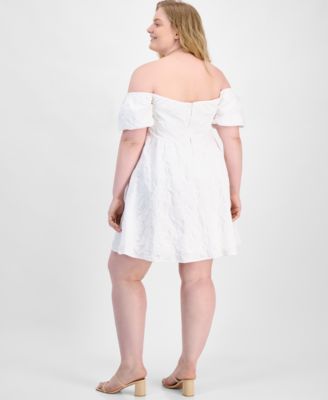 Plus Size Off-The-Shoulder Jacquard Fit & Flare Dress