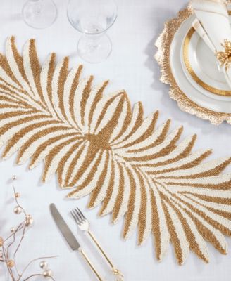 Leafy Elegance Beaded Table Runner, 12" x 33"