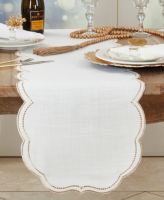 Embroidered Polka Dot Table Runner, 16" x 70"