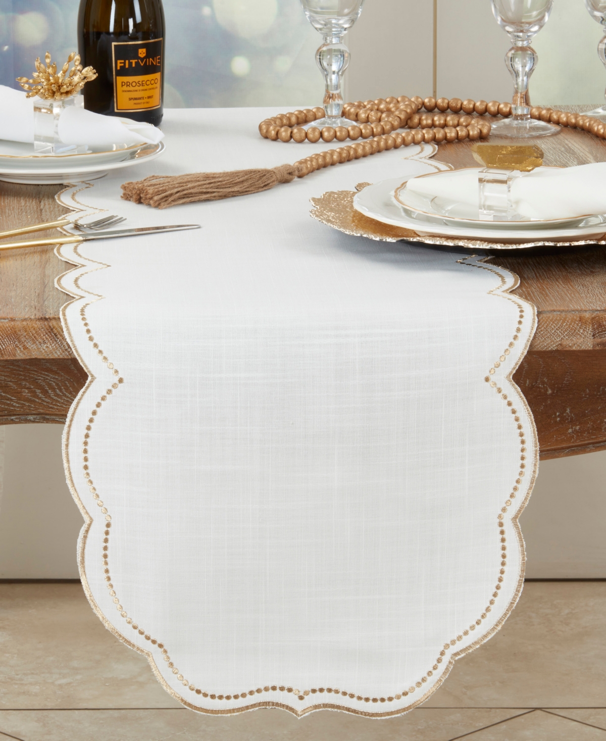 Saro Lifestyle Embroidered Polka Dot Table Runner, 16" X 70" In Gold