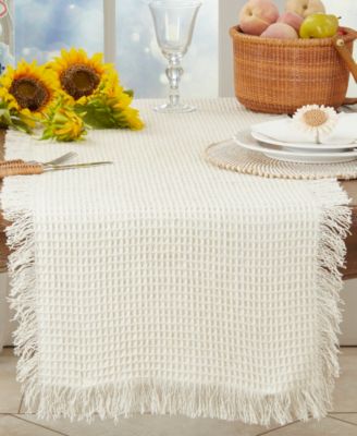 Fringe-Touched Waffle Weave Table Runner, 16" x 72"