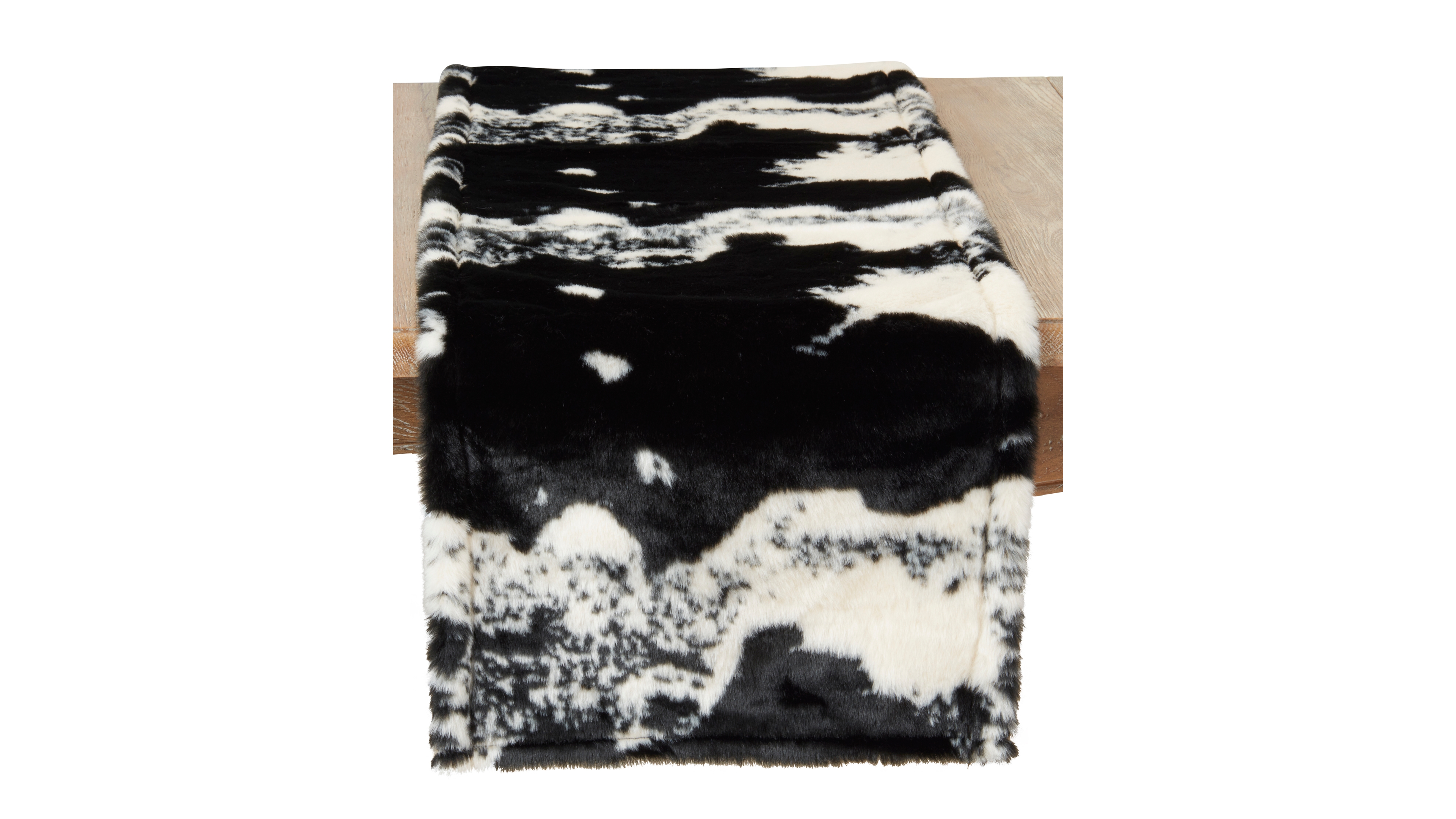 Saro Lifestyle Cow Hide Design Faux Fur Table Runner, 16" x 90"