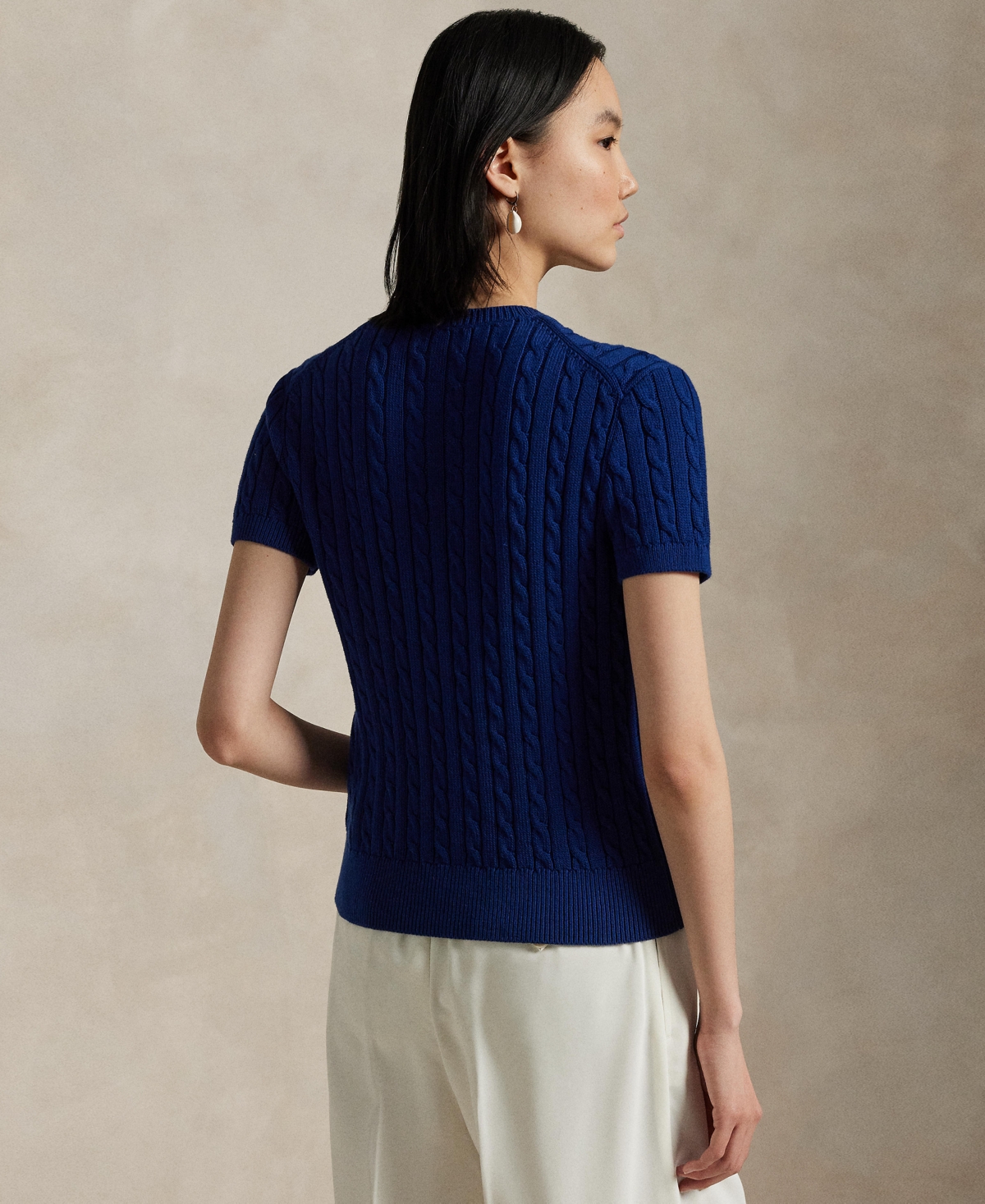 Polo Ralph Lauren Cable-knit Cotton Short-sleeve Cardigan In Harrison Blue