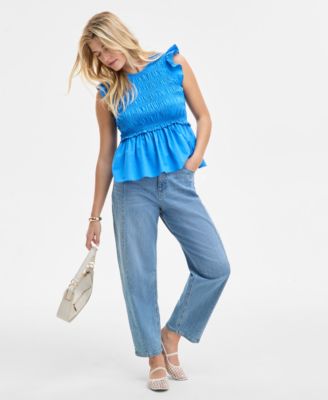 Women's Flutter-Sleeve Smocked Peplum Top, Exclusively at Macy's