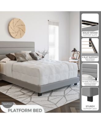 Napoli Leather Upholstered Platform Bed Frame with Tri-Panel Adjustable Headboard - Boyd Sleep