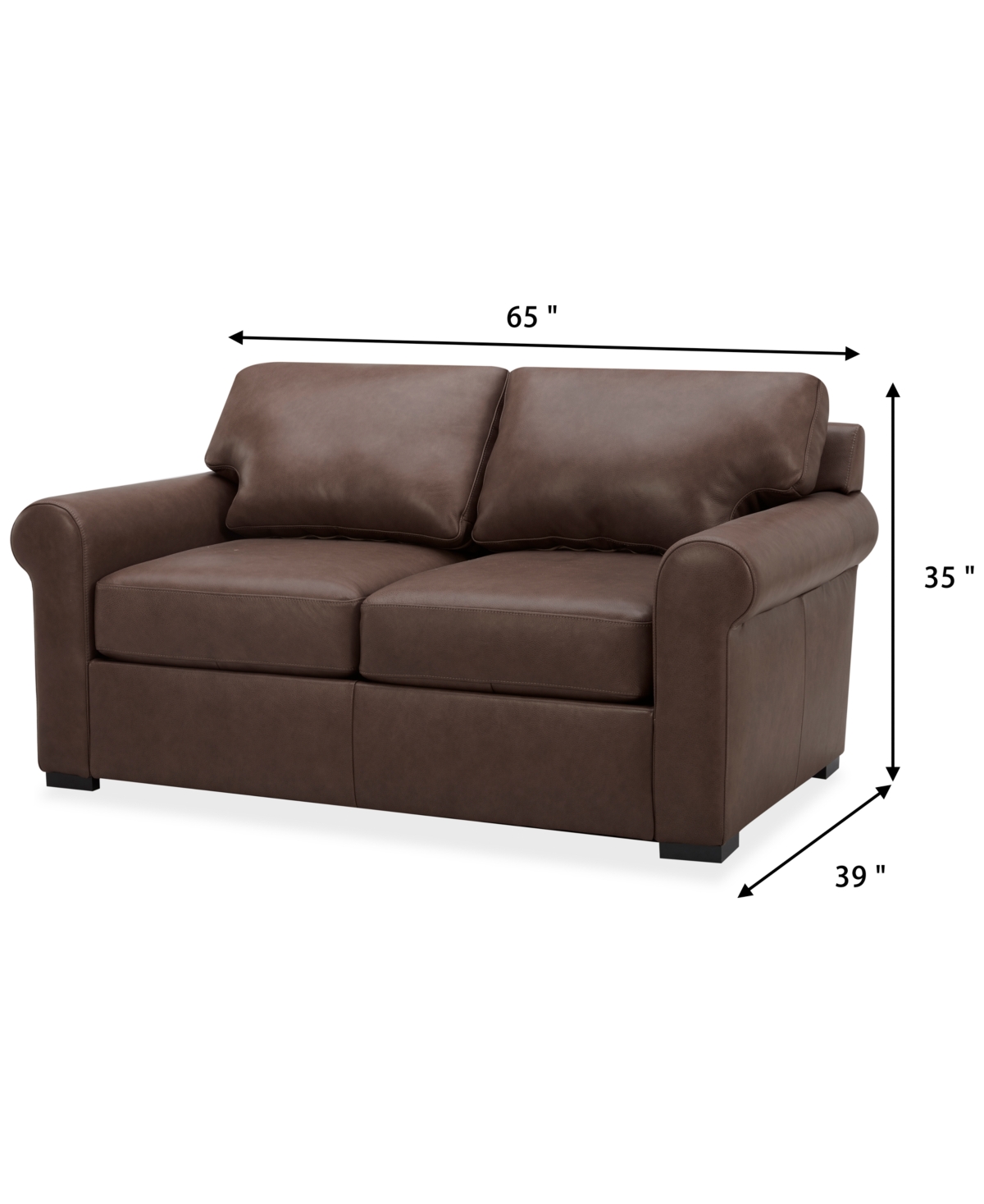 Macy's Radley 61" Leather Roll Arm Loveseat, Exclusively At  In Chocolate