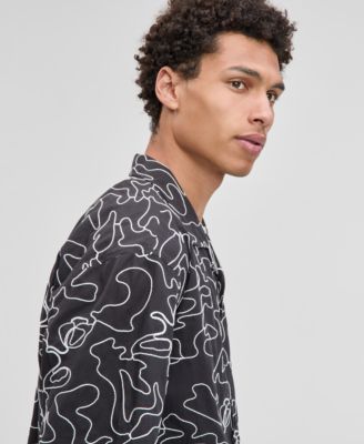 Men's Relaxed-Fit Embroidered Button-Down Poplin Camp Shirt, Exclusively at Macy's